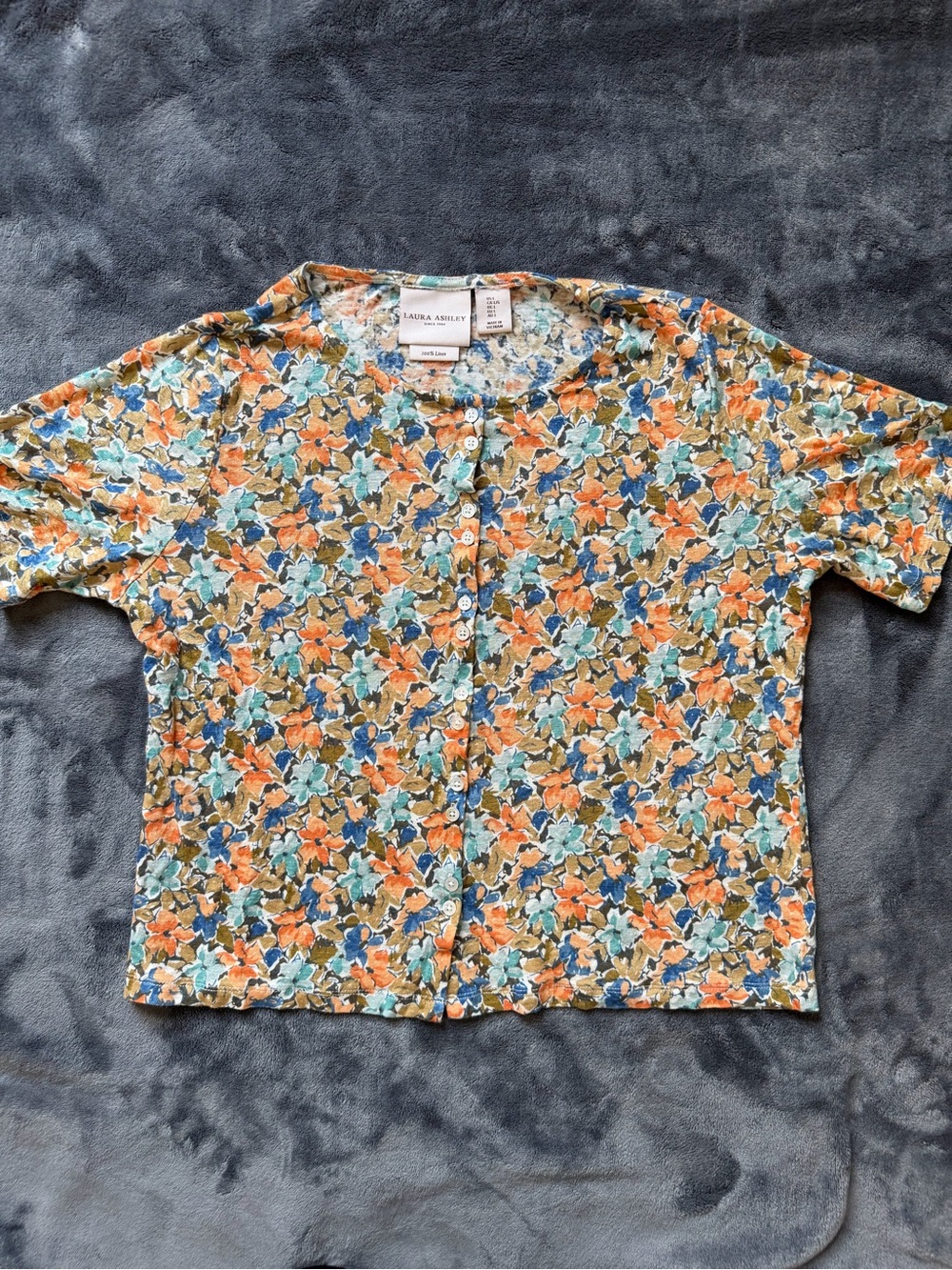 Laura Ashley Multicolor Floral Button-Front Short Sleeve Blouse